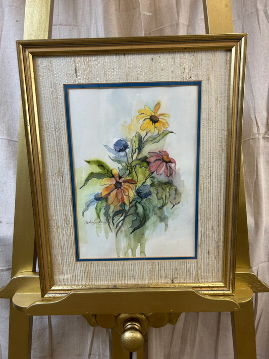 Vintage Floral Watercolor in Textured Linen Frame