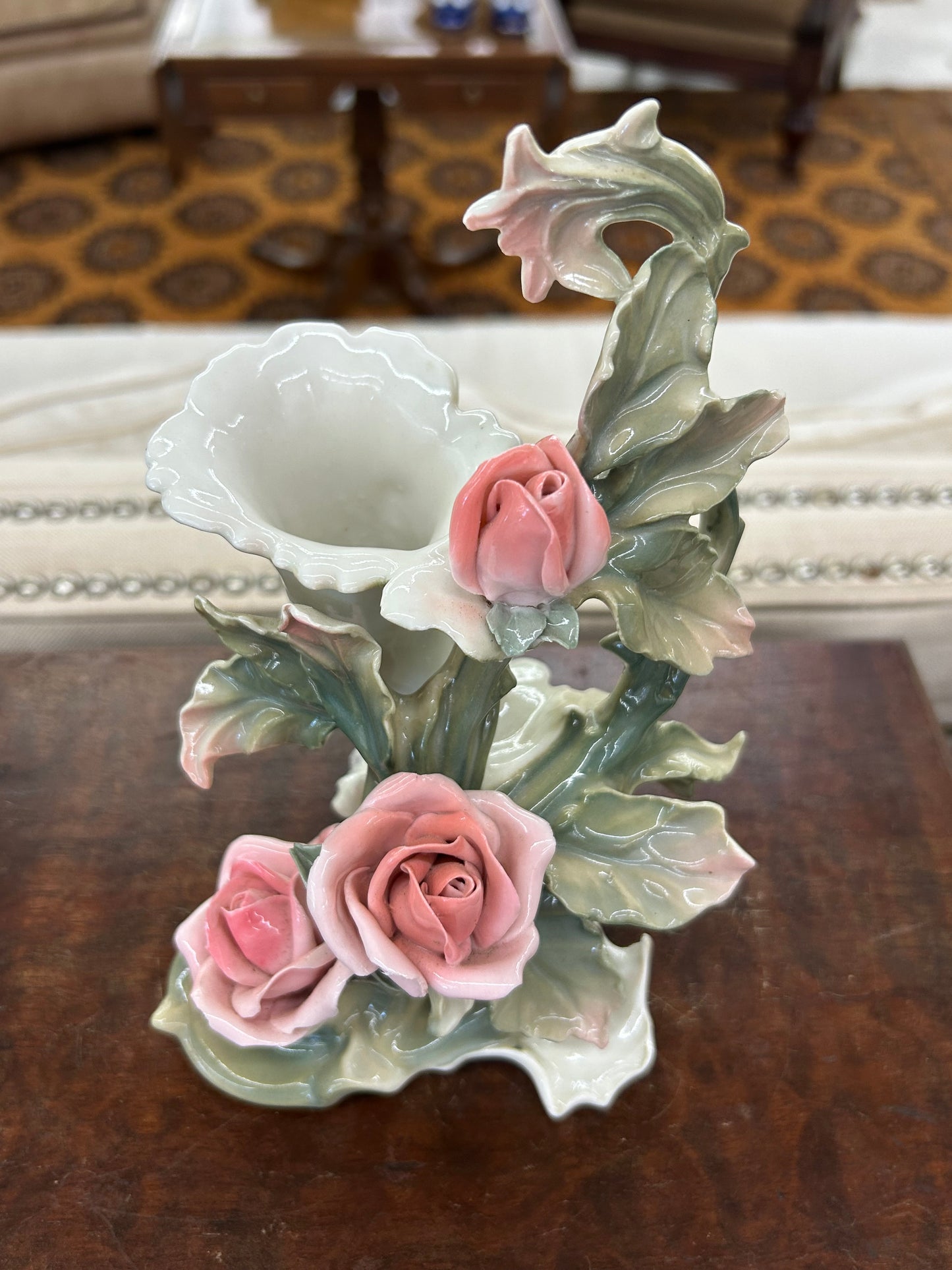 Delicate vintage porcelain floral vase