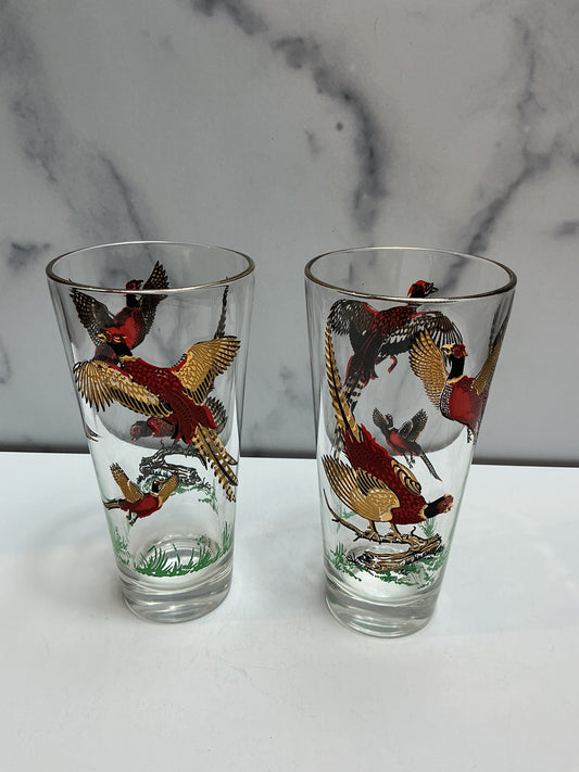 Vintage Pheasant Highball Glasses (Set of 2)
