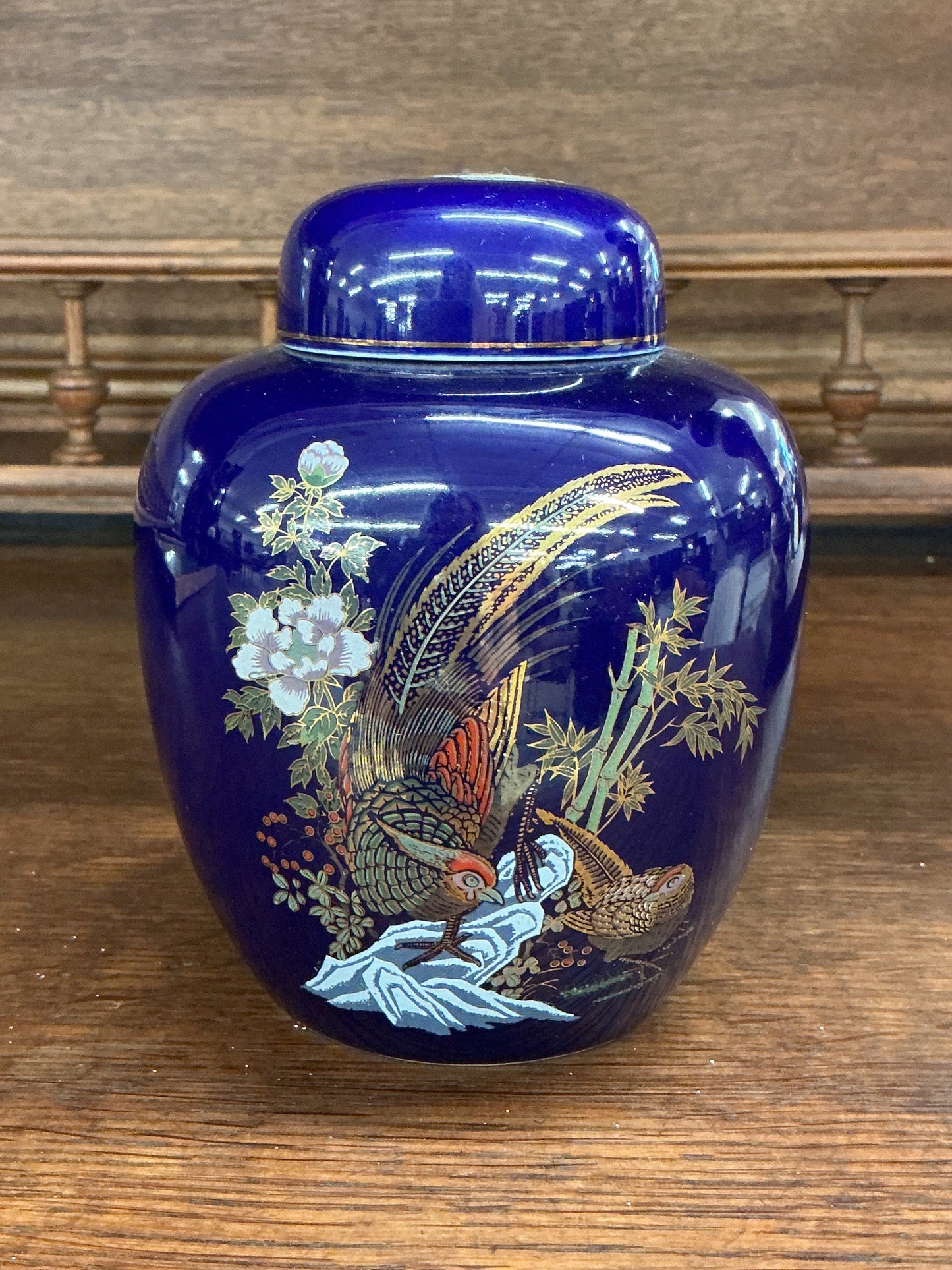 Cobalt Blue Ginger Jar with Hand-Painted Pheasant