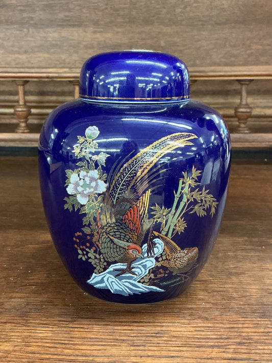 Cobalt Blue Ginger Jar with Hand-Painted Pheasant