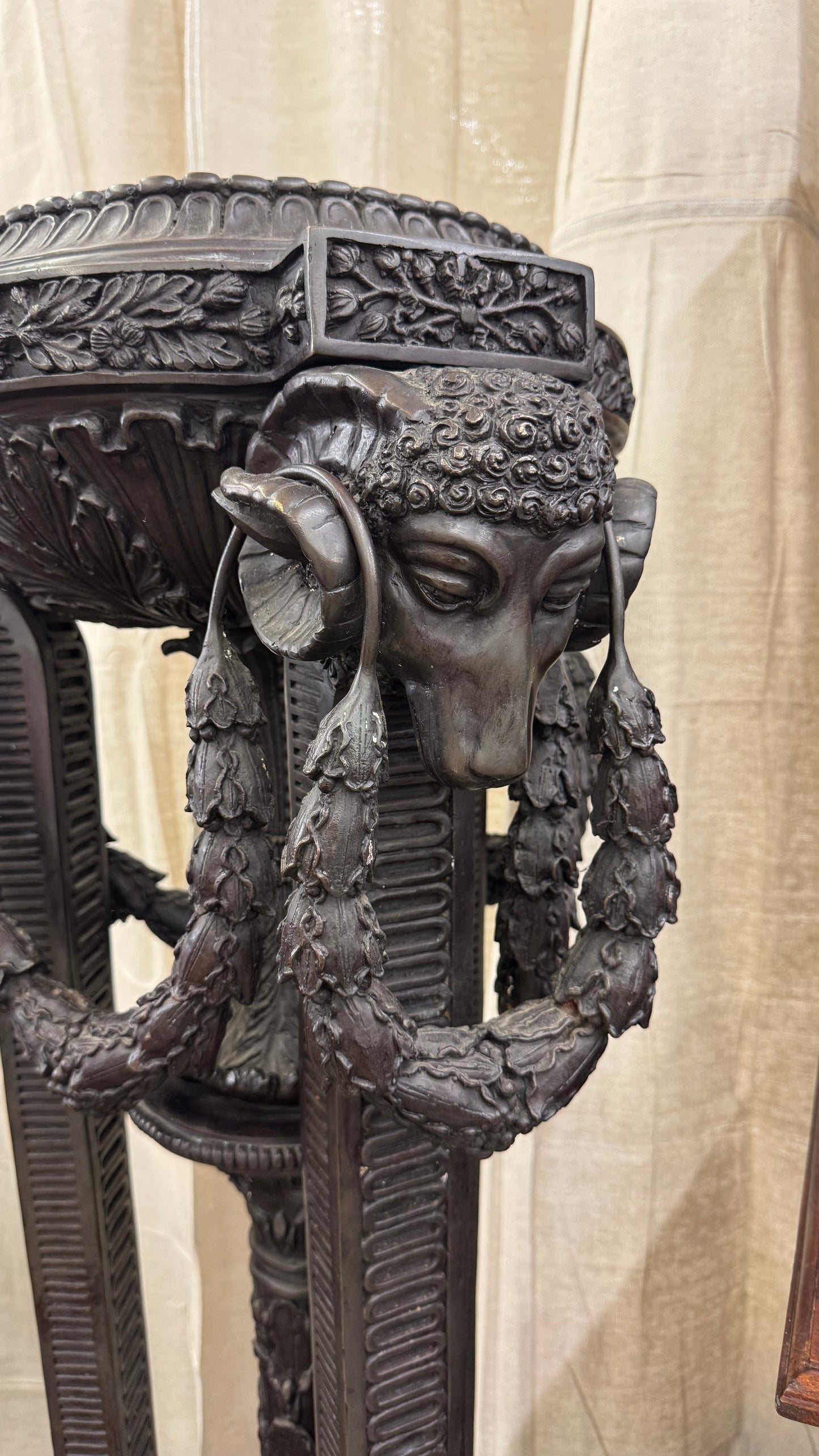 Metropolitan Galleries large rams head bronze pedestal