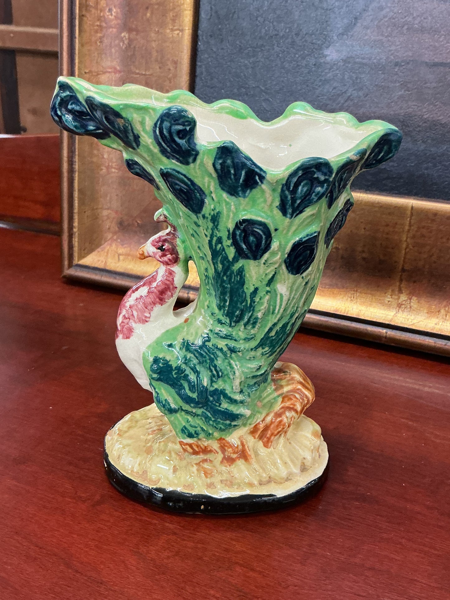 Vintage Japanese Majolica-Style Pheasant Vase (Made in Japan)