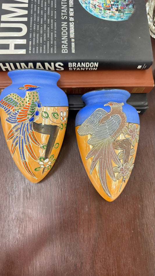 Vintage Japanese art pottery wall pockets
