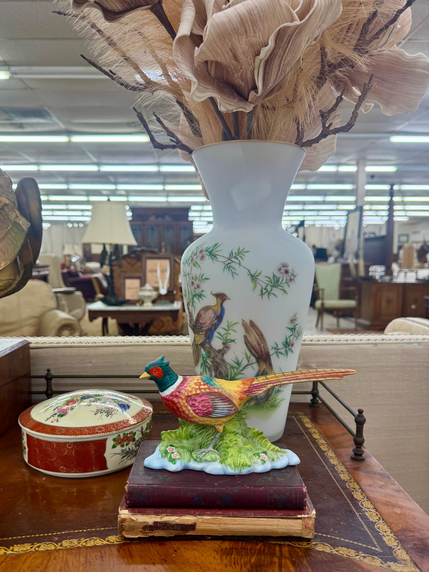 Vintage Japanese Porcelain Lidded Dish (Peacock Motif)