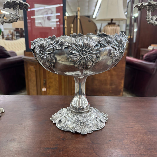 Vintage Silverplate Floral Pedestal Bowl