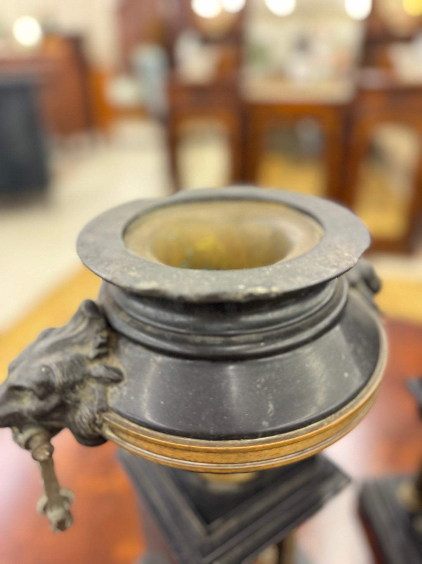 Pair of Grand Tour Neoclassical Bronze Amphora Urns on Marble Pedestals