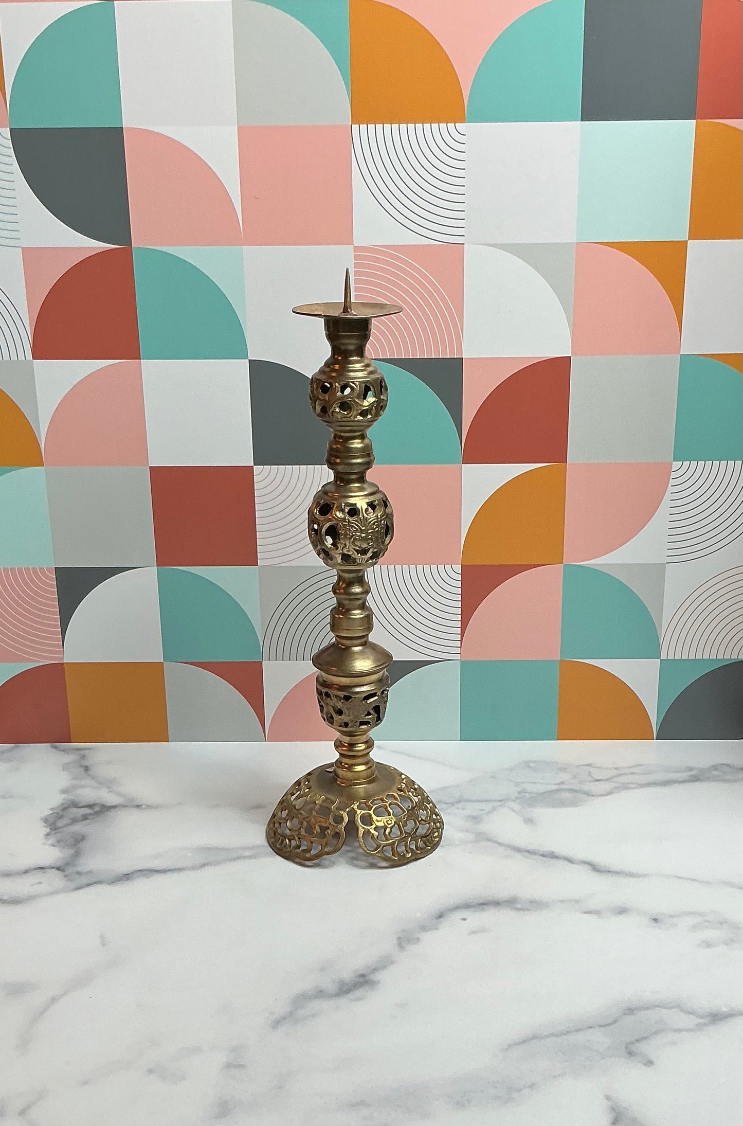 Antique Brass Pierced Candle Holder