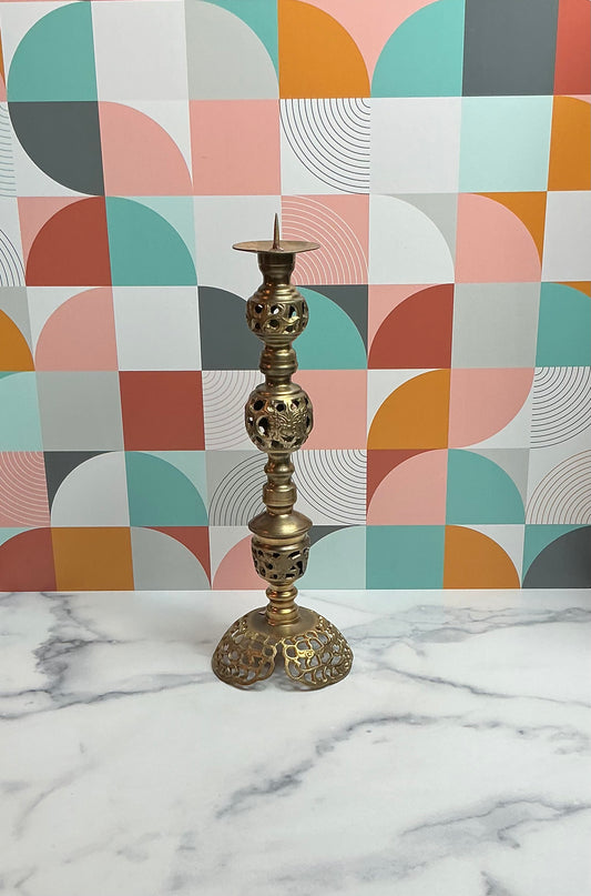 Antique Brass Pierced Candle Holder