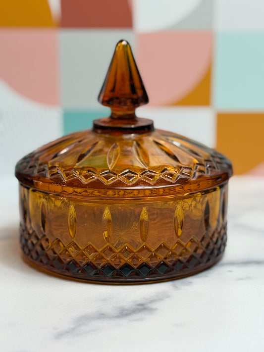 Amber Glass Candy Dish with Lid