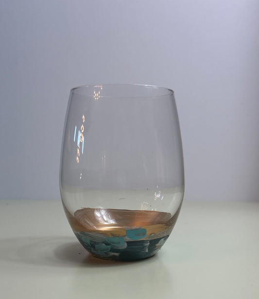 Gold Bottom Hand-Painted Blue & White Design Wine Glasses