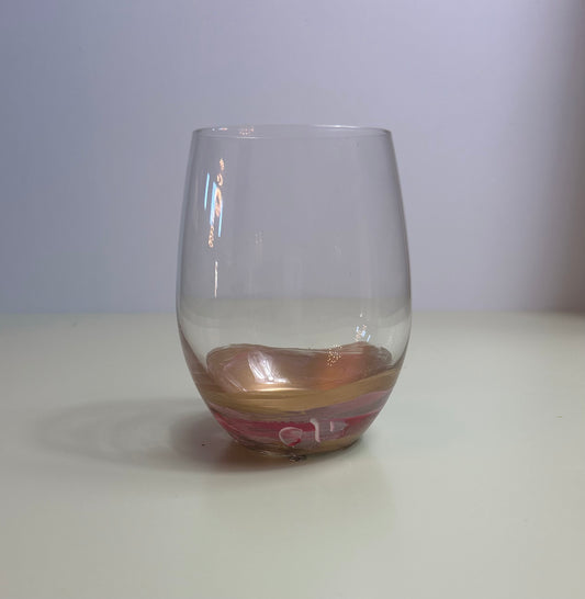 Gold Bottom Hand-Painted Pink & White Design Wine Glasses