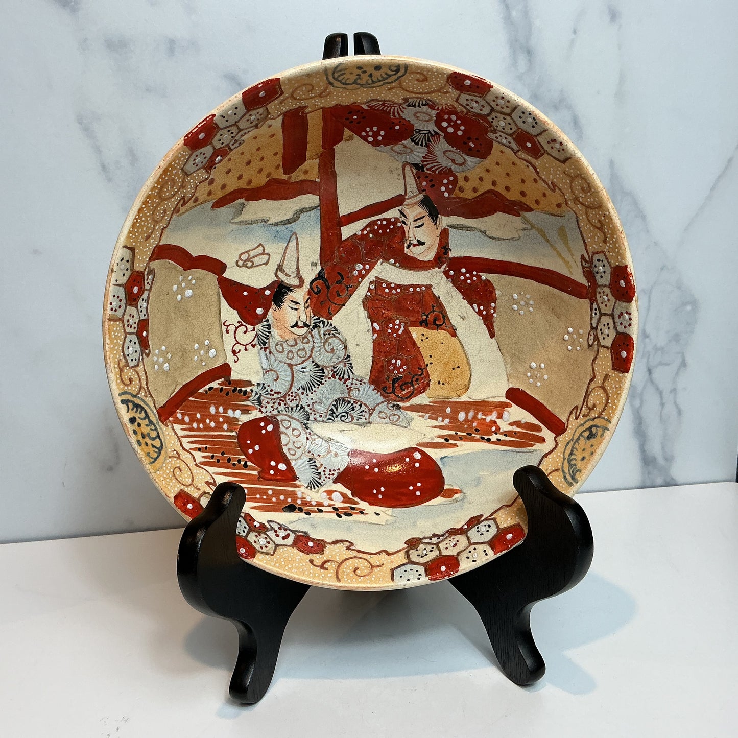 Antique Japanese Kutani-Style Porcelain Bowl (Figural Scene)