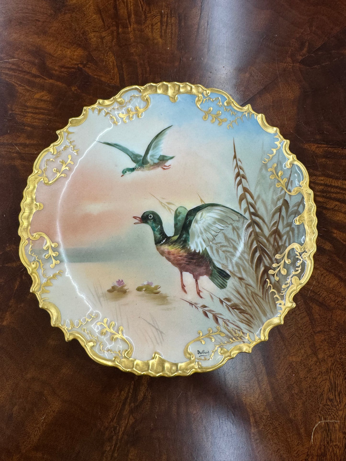 Antique Hand-Painted L.R.L. Limoges Cabinet Plate with Duck Scene