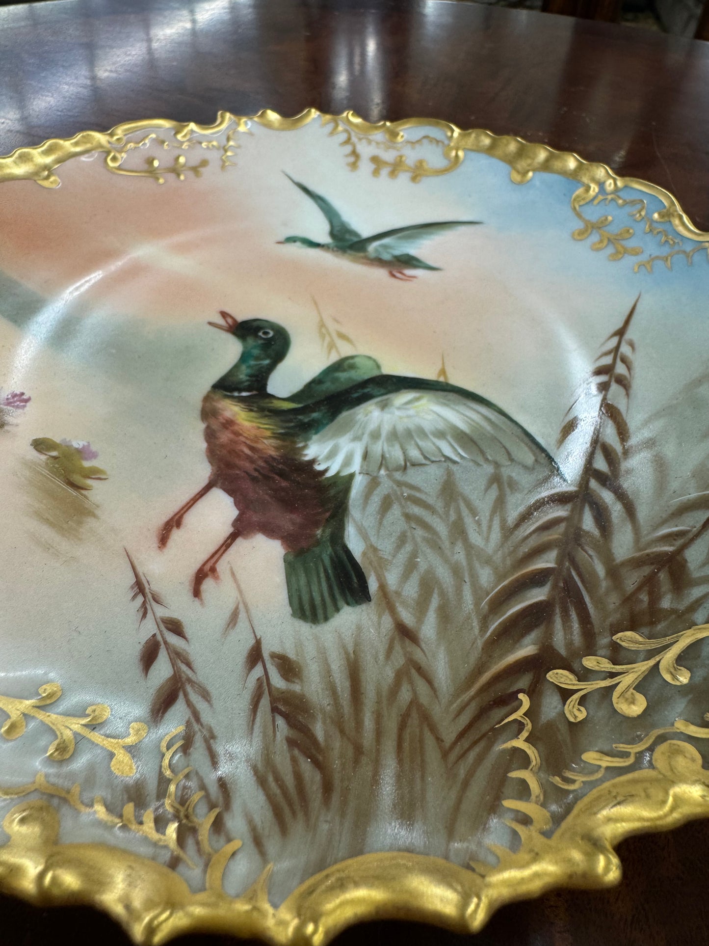 Antique Hand-Painted L.R.L. Limoges Cabinet Plate with Duck Scene