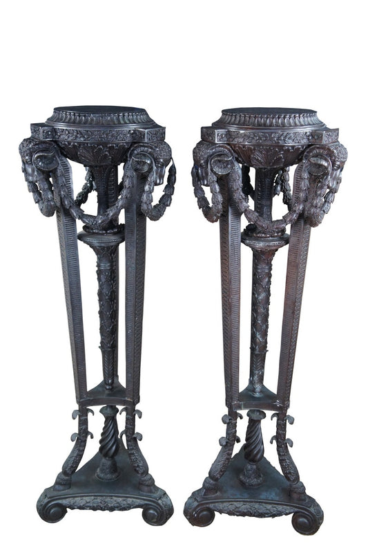 Metropolitan Galleries large rams head bronze pedestal