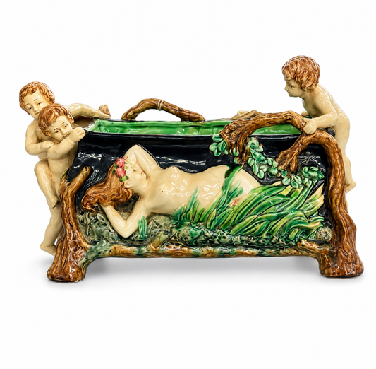 Art Nouveau Figural Majolica Planter / Cachepot