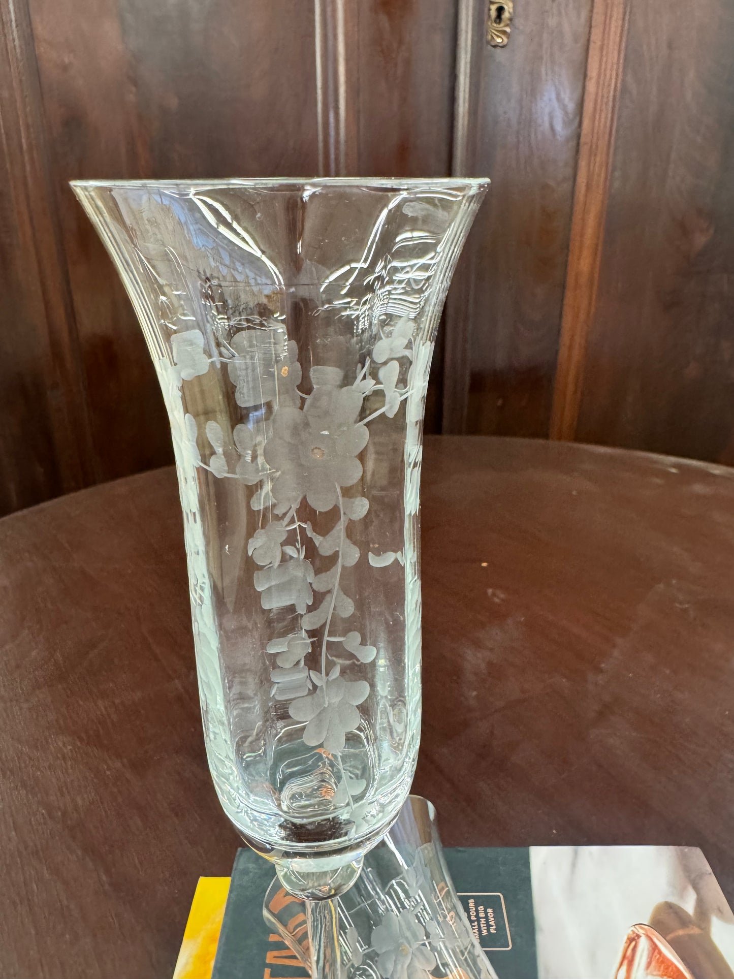 Vintage etched champagne flutes