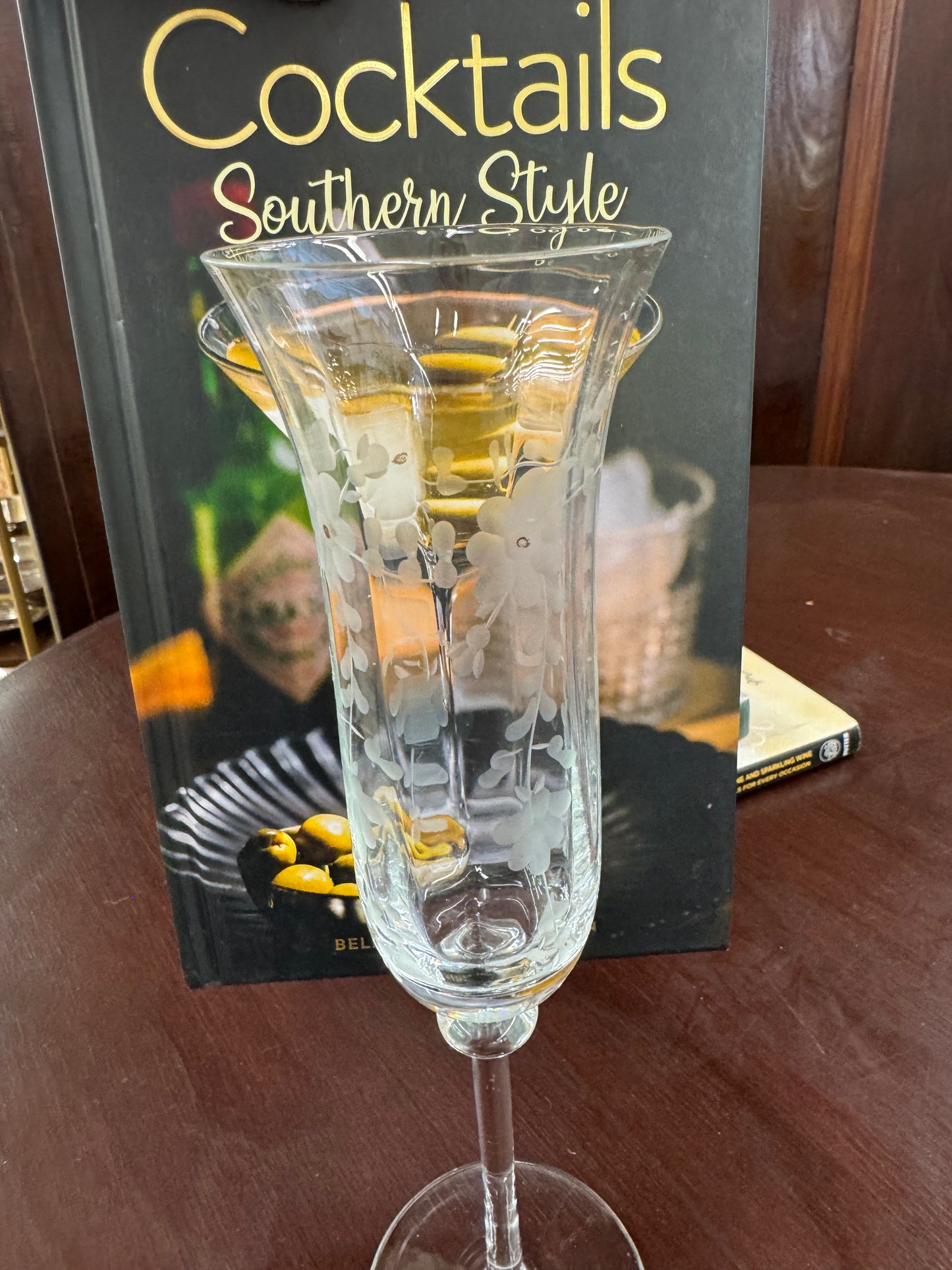 Vintage etched champagne flutes