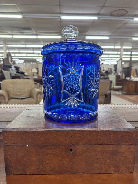 Cobalt crystal biscuit jar