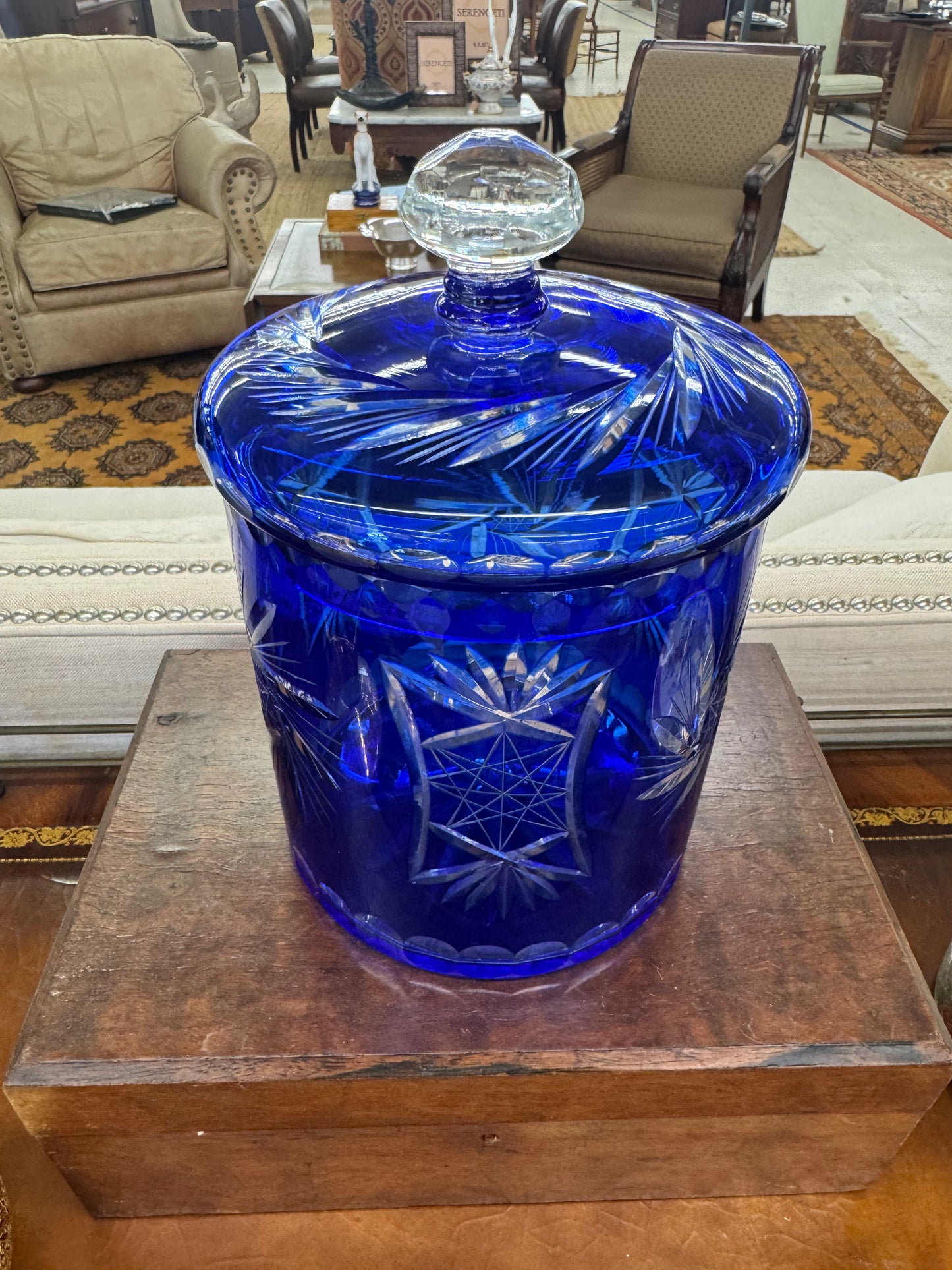 Cobalt crystal biscuit jar