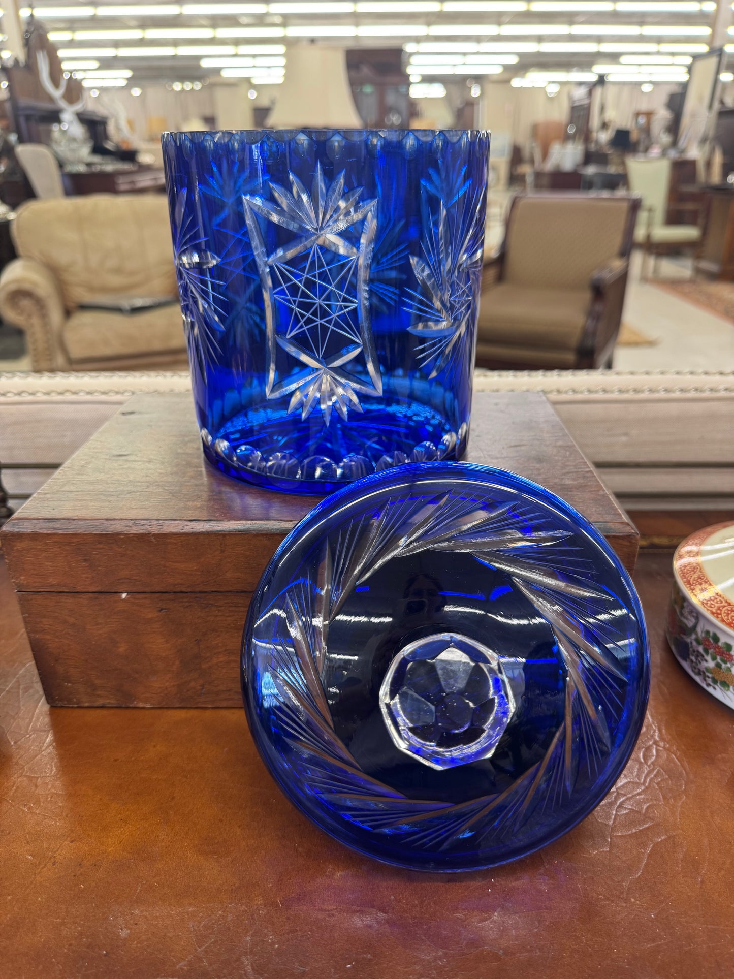 Cobalt crystal biscuit jar