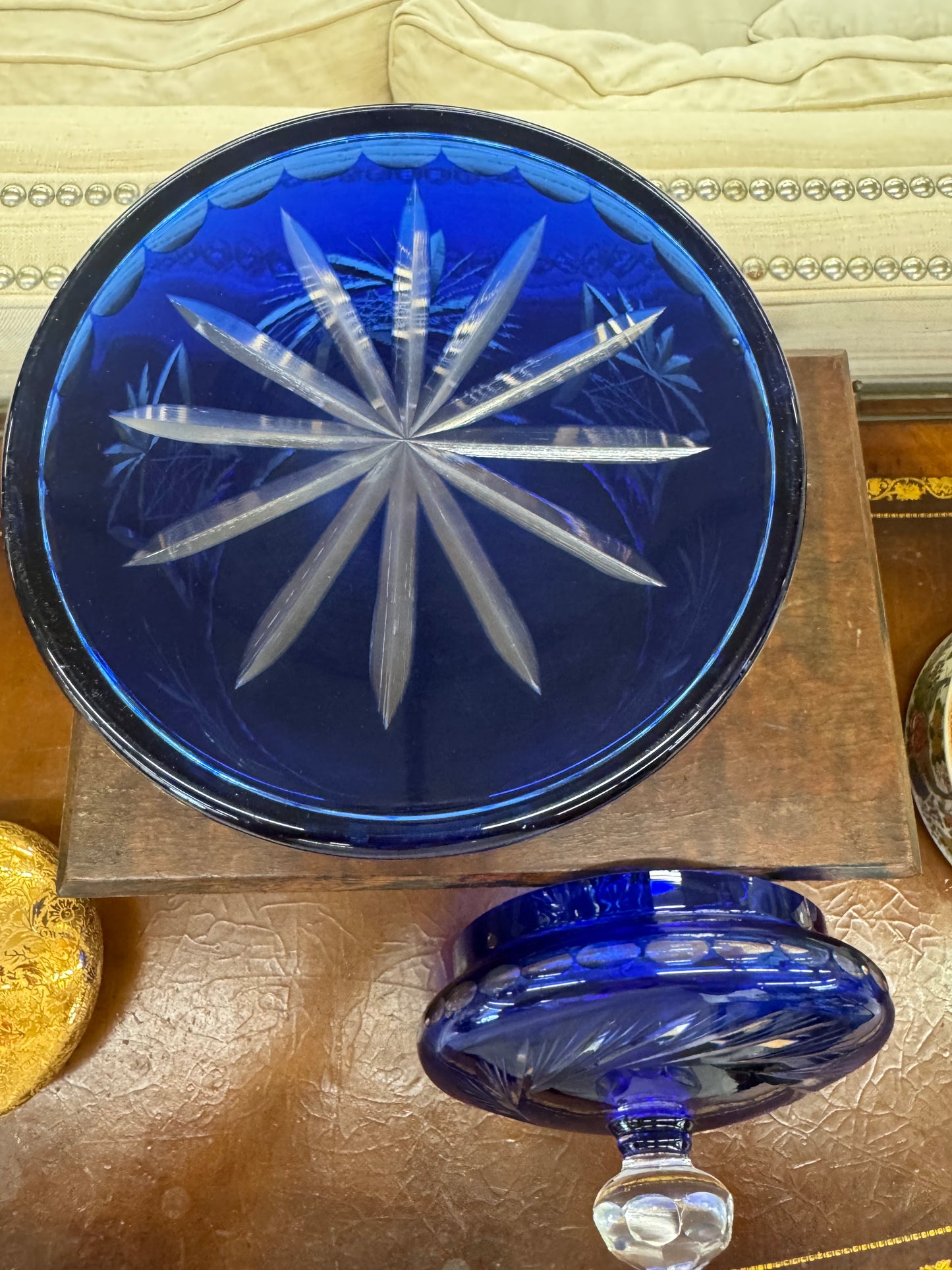 Cobalt crystal biscuit jar