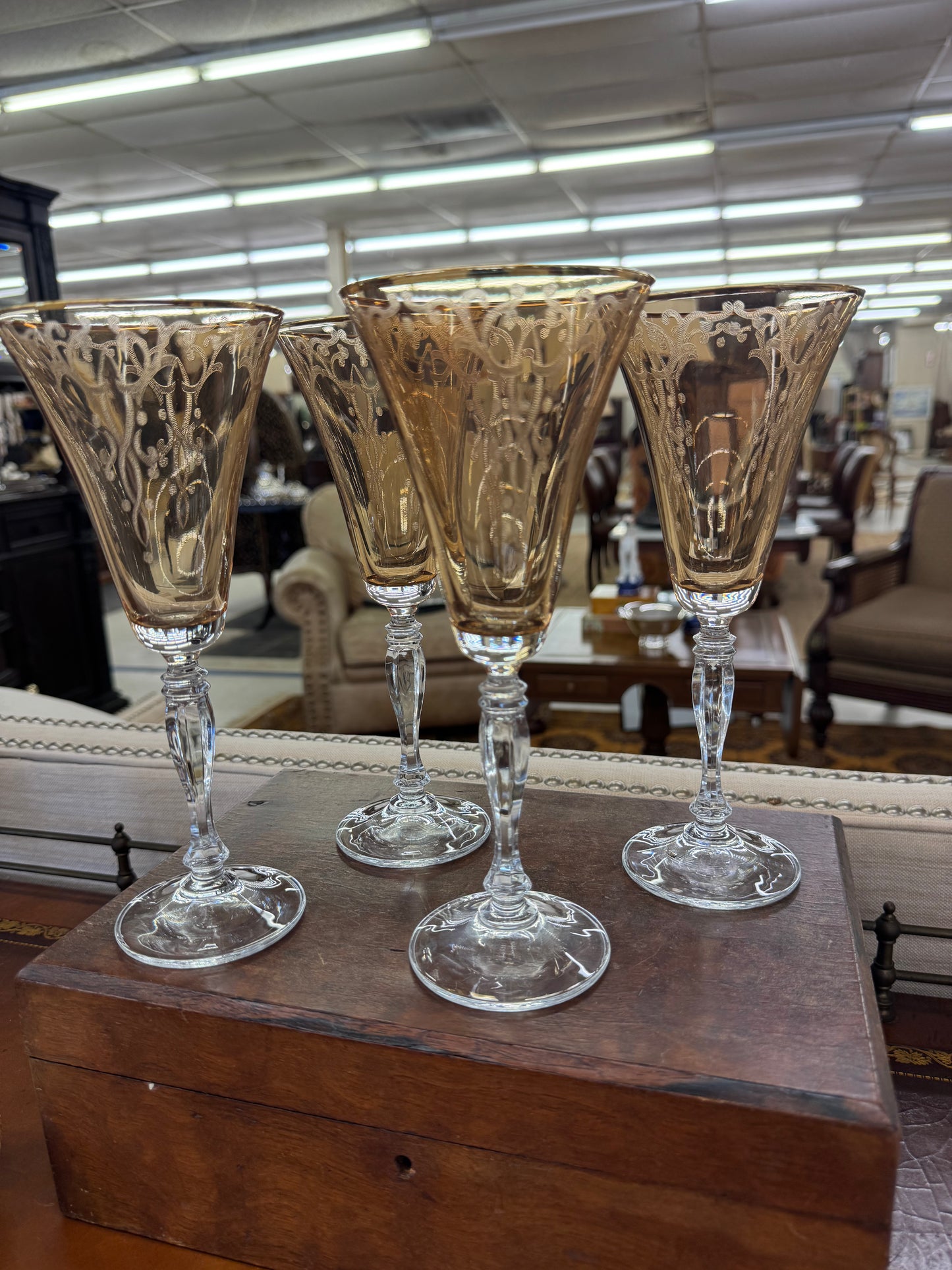 4 etched cocktail glasses