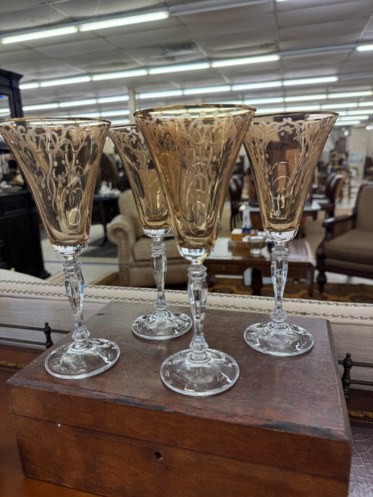 4 etched cocktail glasses