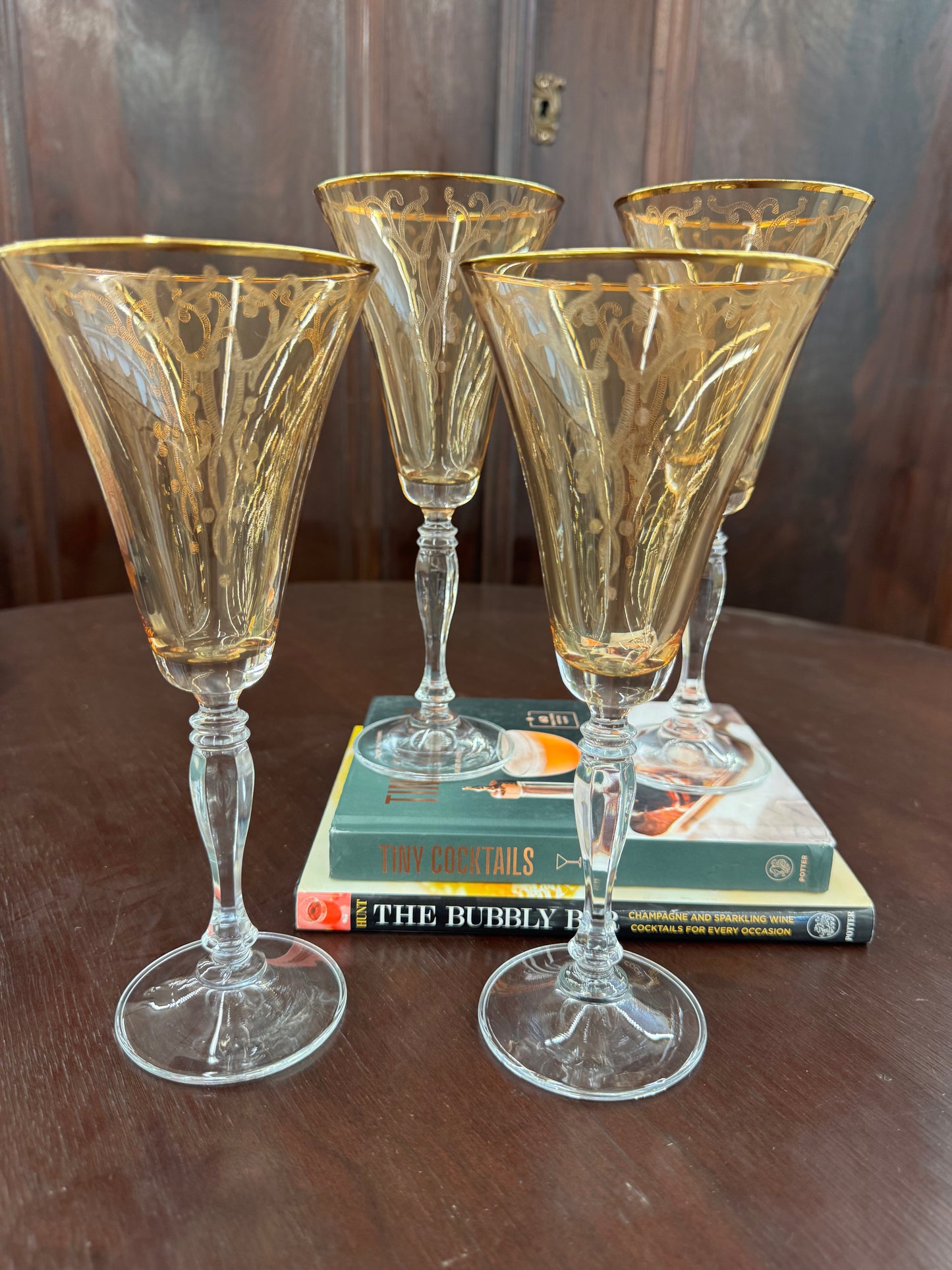 4 etched cocktail glasses