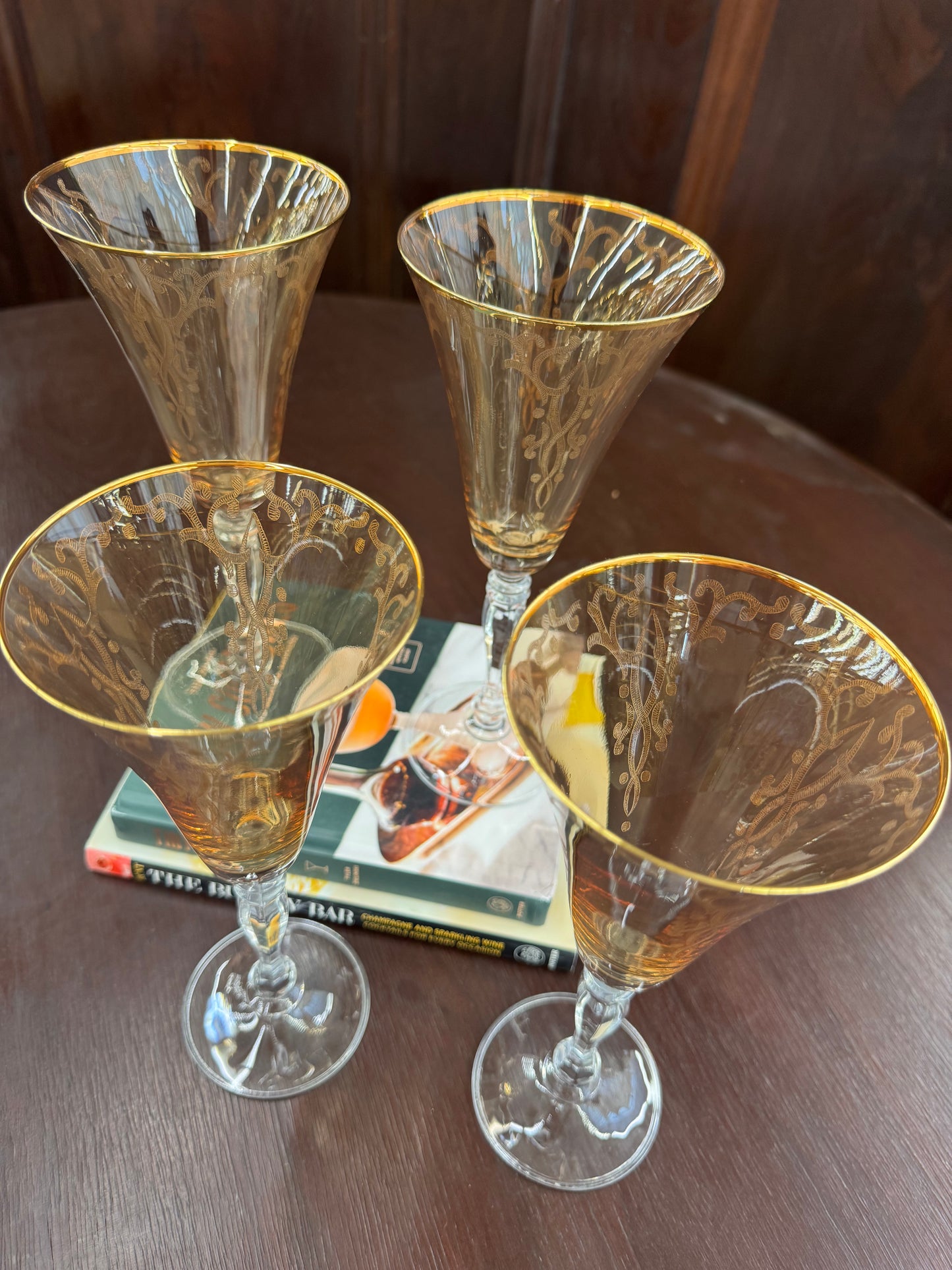 4 etched cocktail glasses