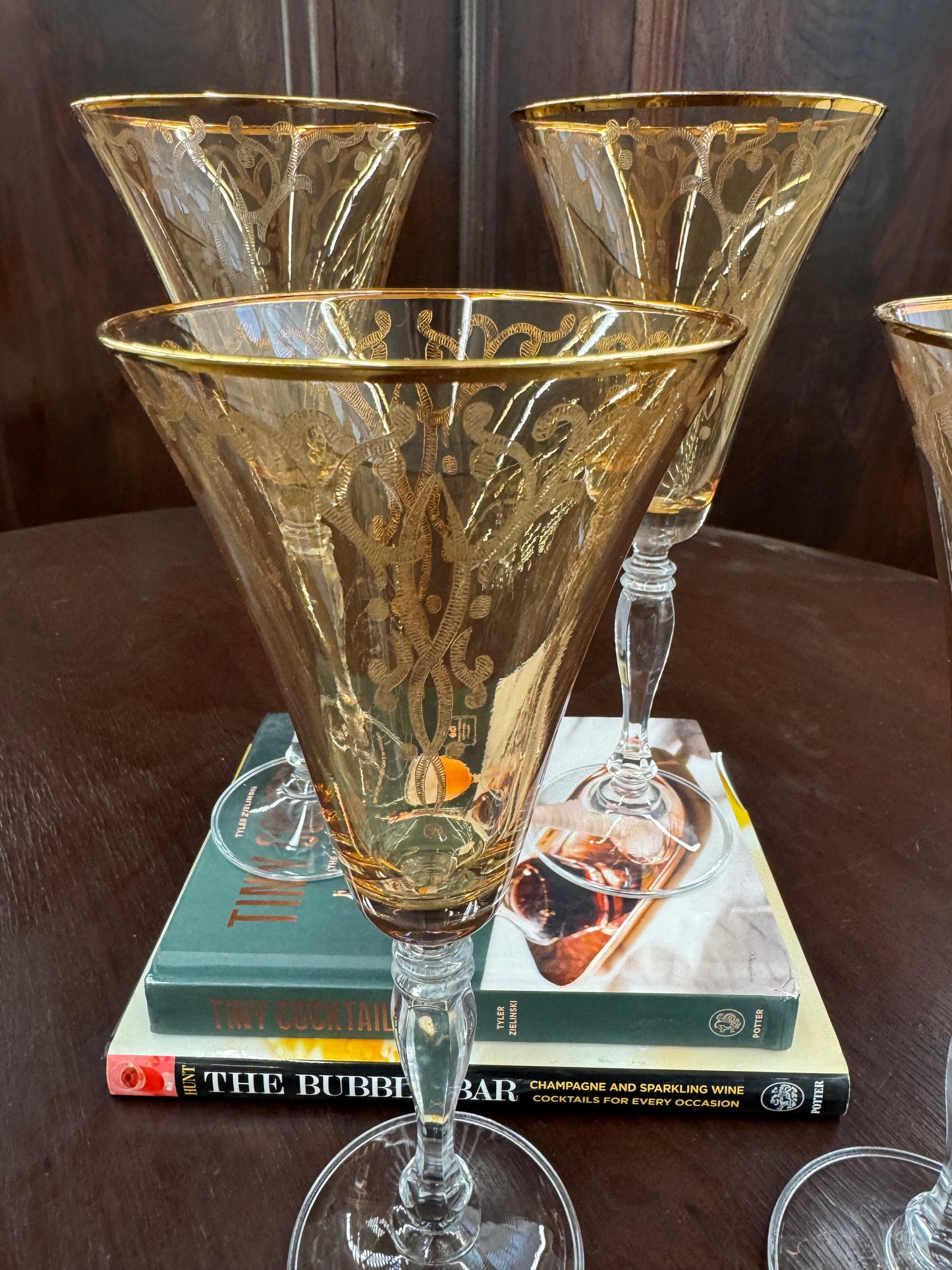 4 etched cocktail glasses
