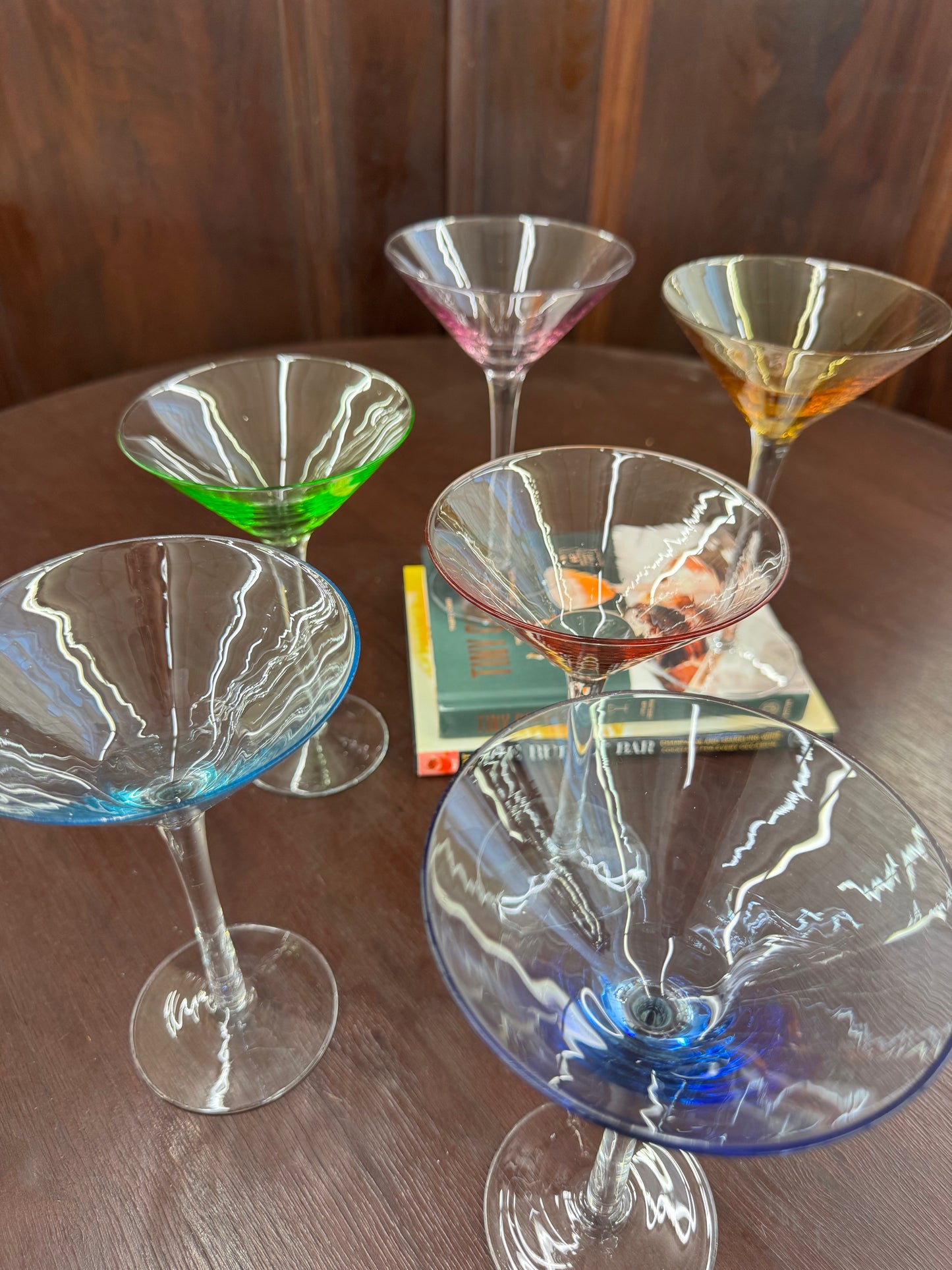 Set of 6 Vintage Colored Stem Martini Glasses