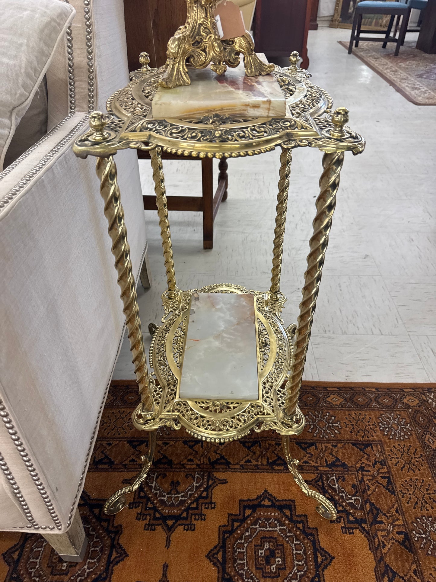 Antique French Victorian Bronze 2 Tier Onyx Stand