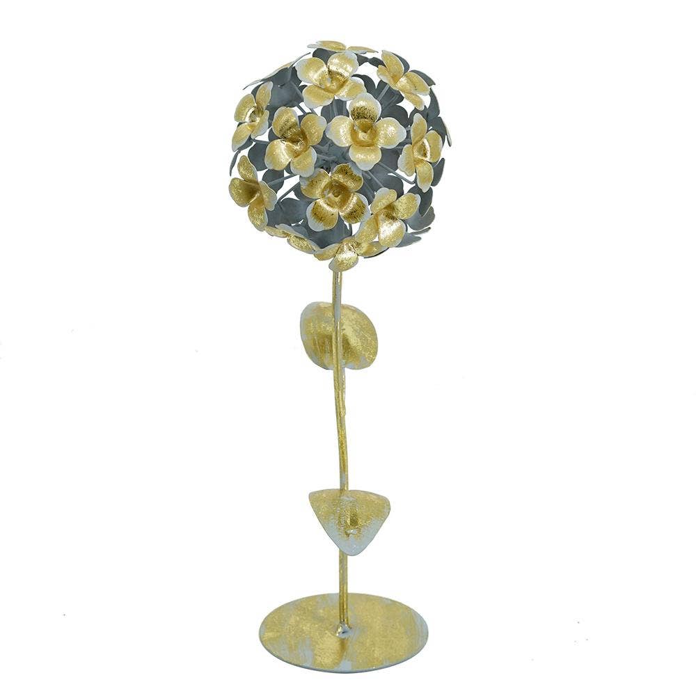 5x5x14" Gold Iron Hydrangea Statue on Round Base 4EA/CTN