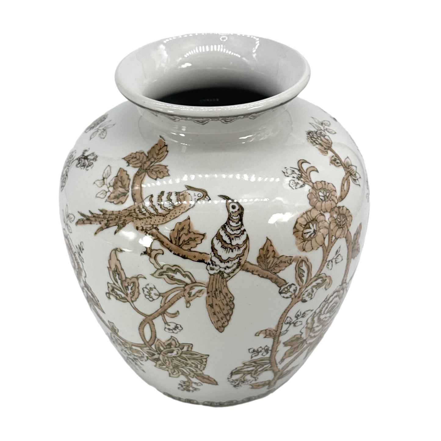 Brown Ceramic Chinoiserie Vase 10"