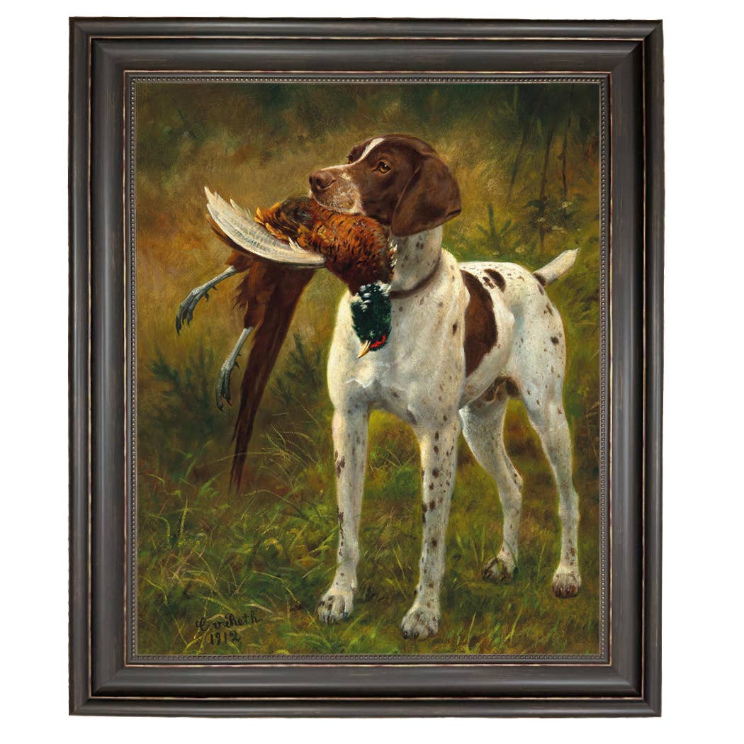 English Pointer with Pheasant Painted Vintage Canvas Print