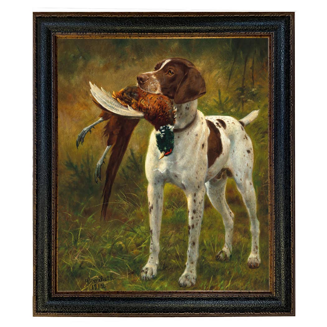 English Pointer with Pheasant Painted Vintage Canvas Print
