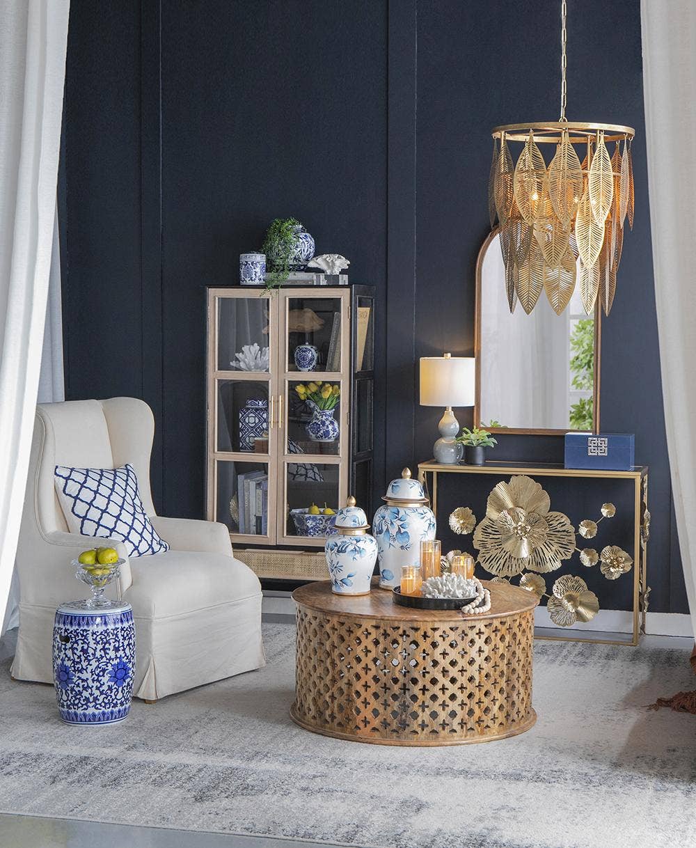 39.5x12x30.5" Gold Console Table with Mirrored Glass Top
