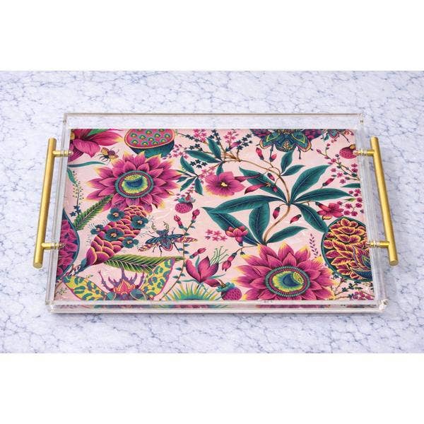Pink Floral Decorative Acrylic  Tray 9X9
