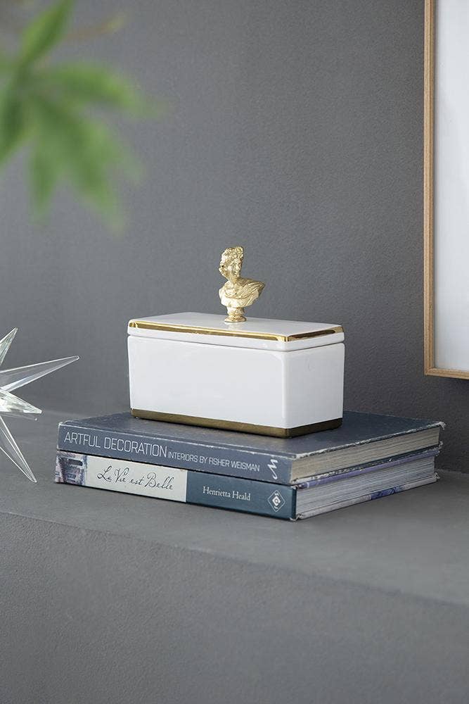 8x3.5x4" Canister w/ Lid - White/Gold