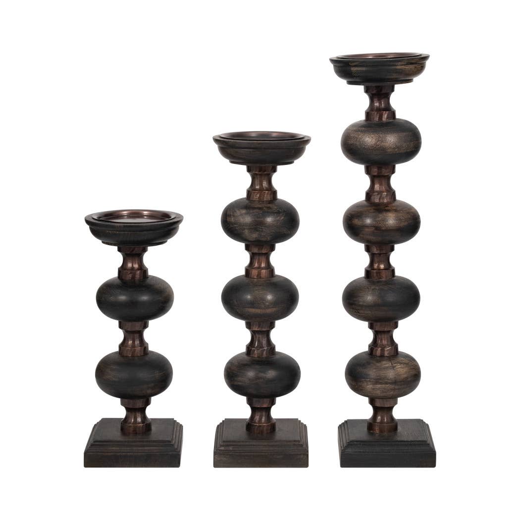 Candle Sticks Set of 3 - Black Wood Sumpter, 14/19/23 in.