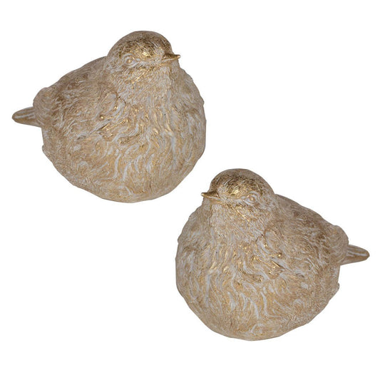 S/2 6x3.5x4" Golden Doves Resin Figurine Set