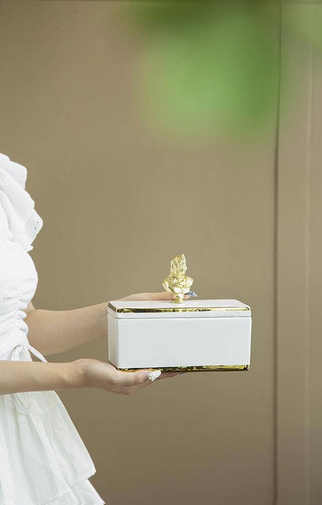 8x3.5x4" Canister w/ Lid - White/Gold