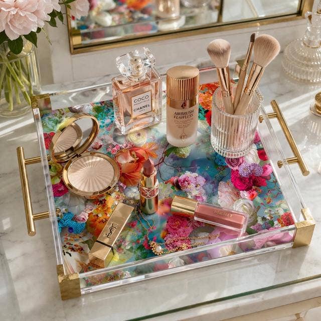 Pretty Floral Acrylic Tray Boutique Home Accent