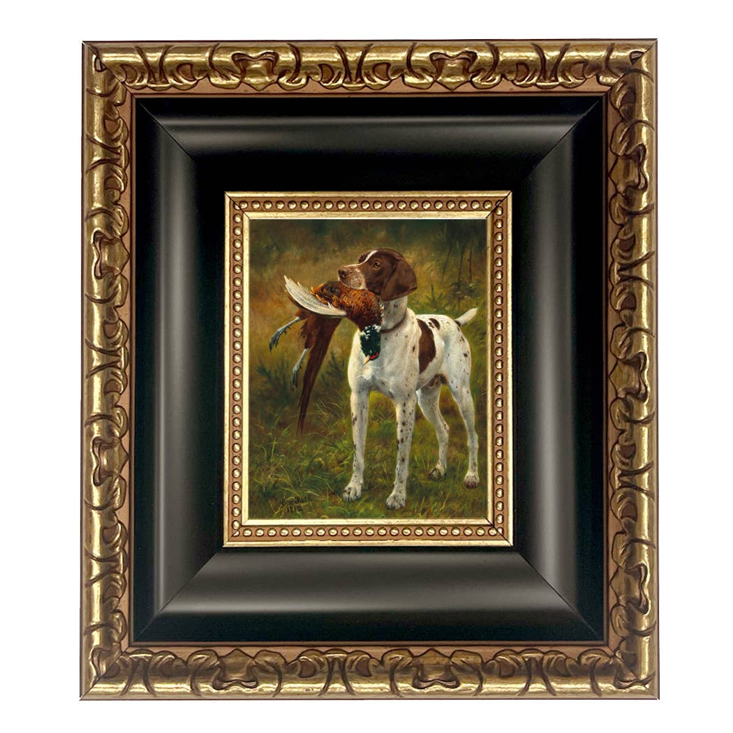 English Pointer with Pheasant Painted Vintage Canvas Print