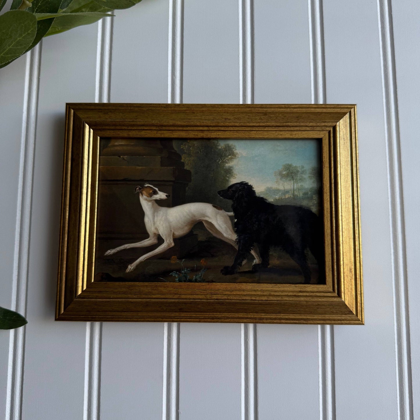 Vintage Style dogs playing Art Print Framed