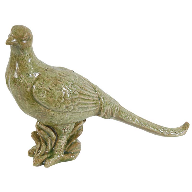 14.5x4x10" Green Ceramic Pheasant Sculpture