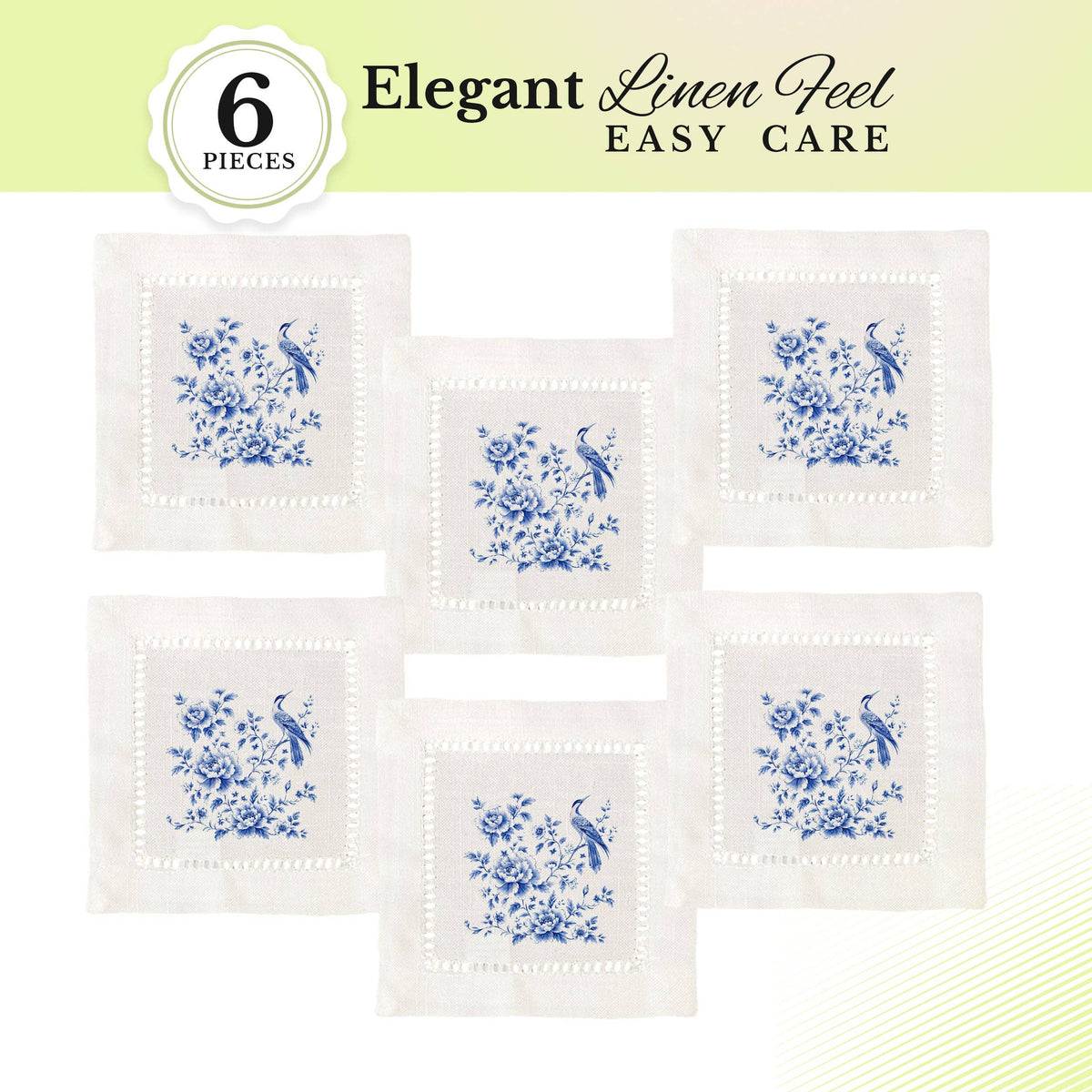 Chinoiserie Floral Bird Hemstitch Napkins