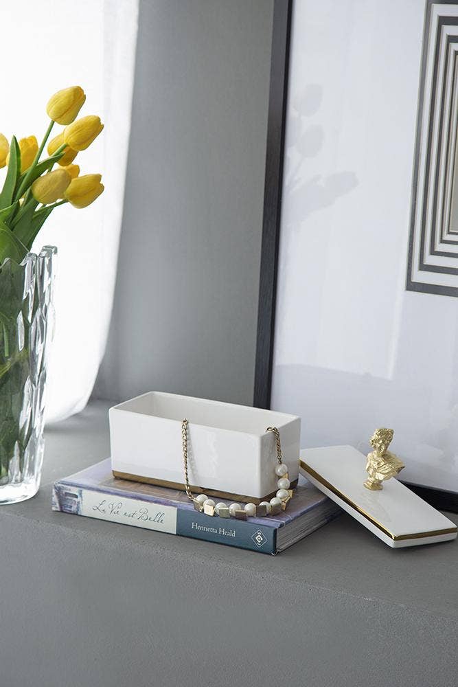 8x3.5x4" Canister w/ Lid - White/Gold